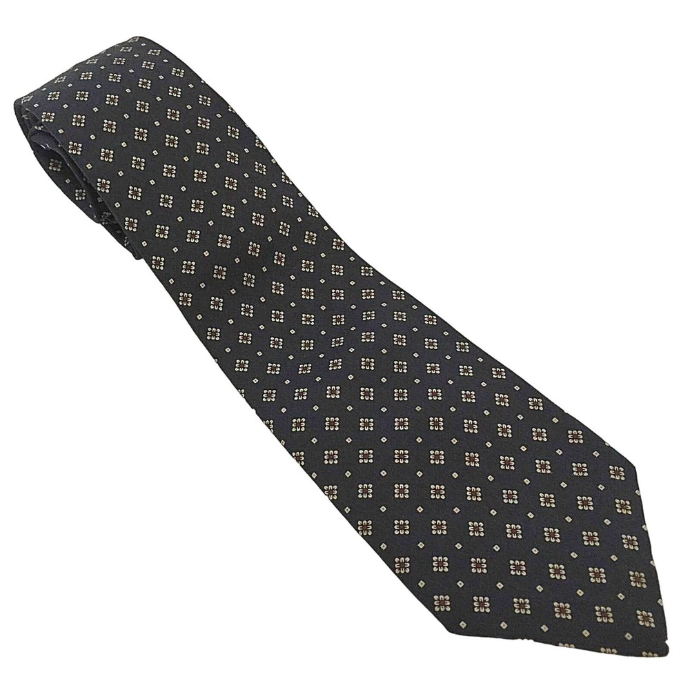 St Michael Mens Silk Neck Tie Blue Gold Red Geometric Dressy Necktie Made in UK